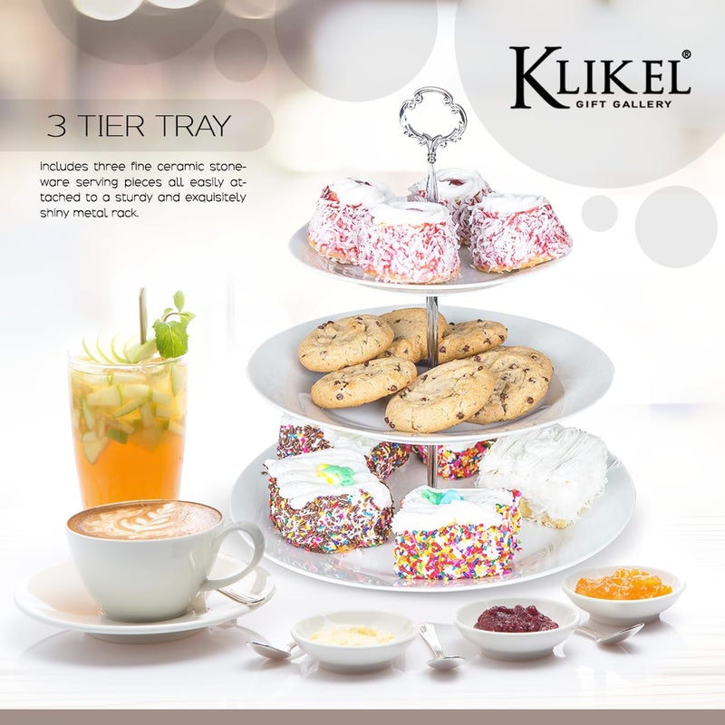 Klikel 3 Tiered Serving Stand -silver Serving Tray For Parties - Round Platter For Cupcakes Fruits Dessert or Tea - Cake Pop Stand And Buffet Server - Image 5